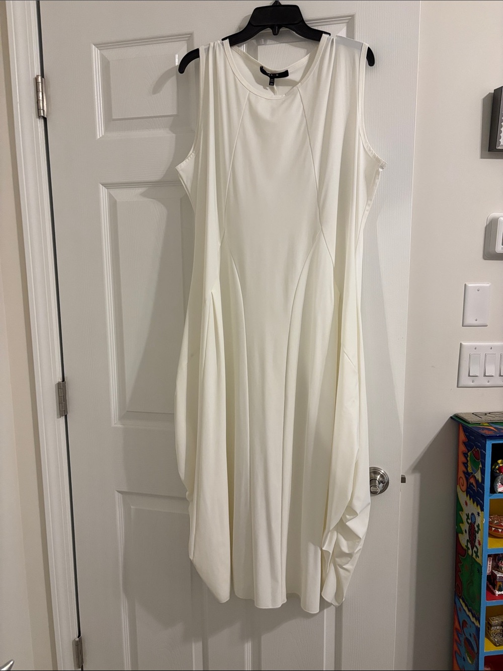 Sleeveless White Draped A-Line Dress